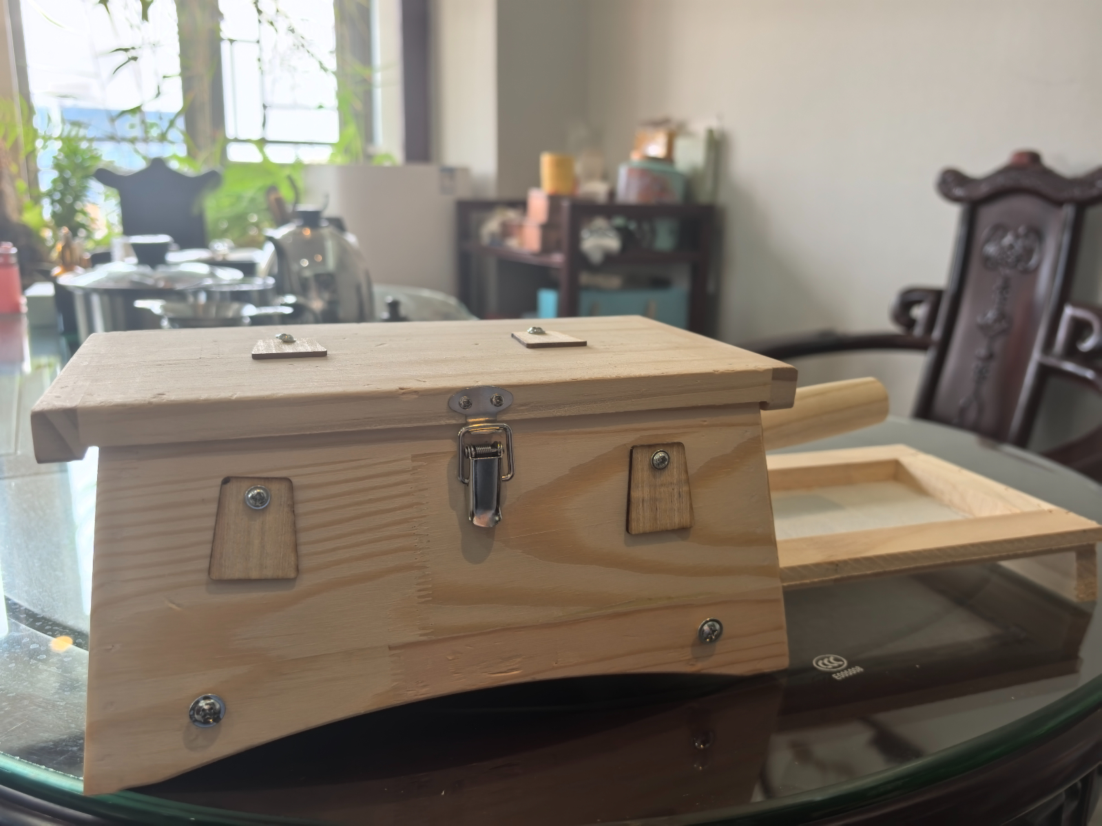 手工制作隔姜艾灸盒实木弧形放心艾灸